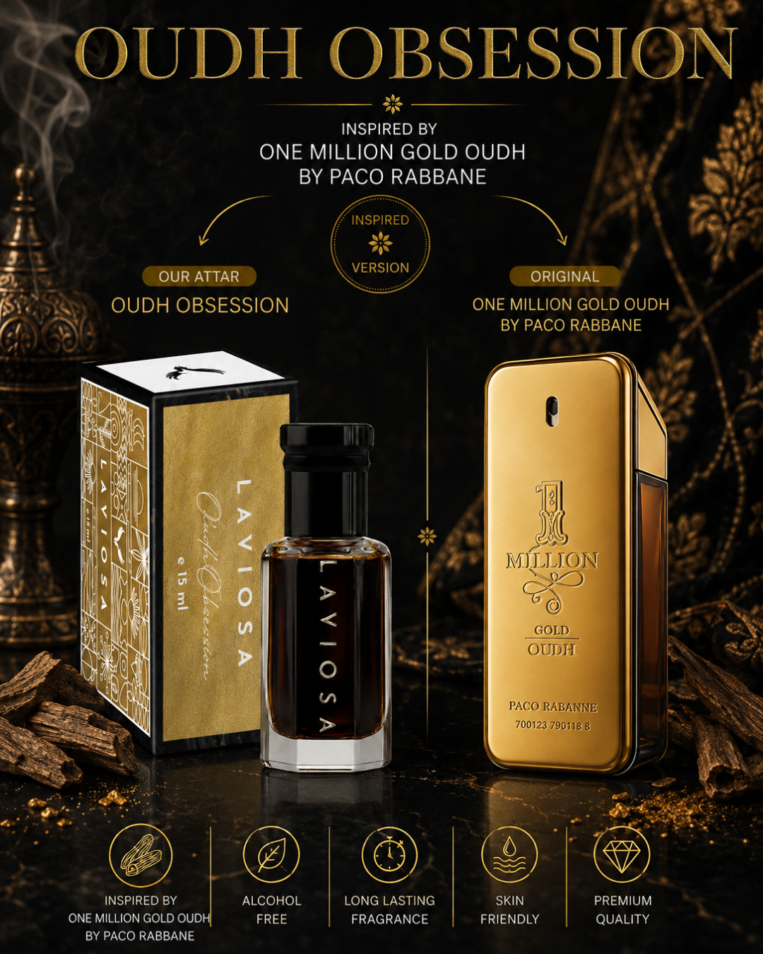 OUDH OBSESSION INSPIRED BY ONE M!LL!ONE GOLD OUDH BY P@CO R@BBAN#
